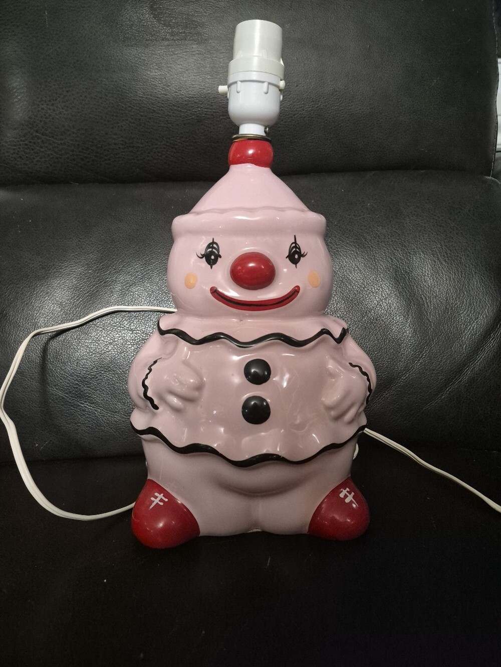 Vintage Martha Ceramic Lami Canada Pink Clown Nursery Lamp Base 1970s Kitsch - Picture 3 of 13